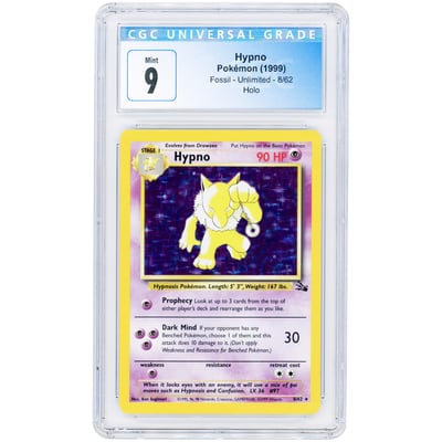 Hypno 1999 Pokemon Fossil Unlimited Holo Rare #8 CGC Authenticated 9 Card