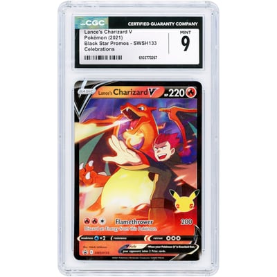 Lance's Charizard V 2021 Pokemon Sword & Shield Celebrations Promo #SWSH133 CGC Authenticated 9 Card