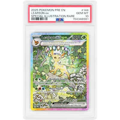 Leafeon ex 2025 Pokemon Prismatic Evolutions Special Illustration Rare #144 PSA Authenticated 10 Card