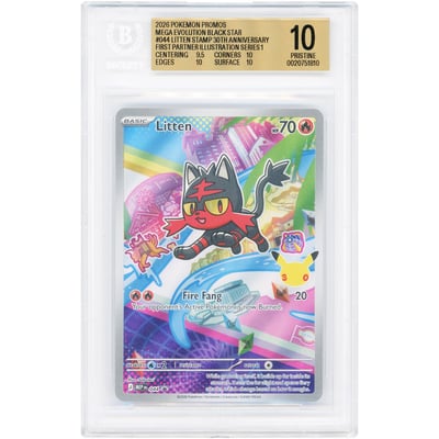 Litten 2026 Pokemon Mega Evolution 30th Anniversary Black Star Promo #44 BGS Authenticated Pristine 10 Card - 9.5,10,10,10 Subgrades