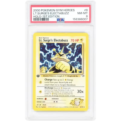 Lt. Surge's Electabuzz 2000 Pokemon 1st Edition Gym Heroes Holo Rare #6 PSA Authenticated 8 Card