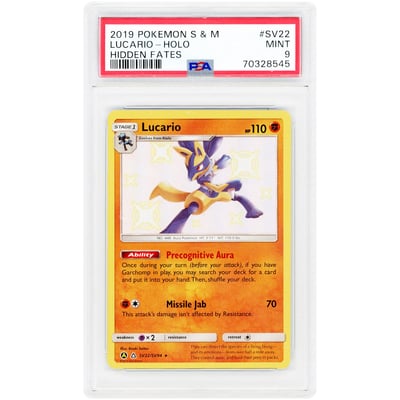 Lucario 2019 Pokemon Hidden Fates Shiny Holo Rare #SV22 PSA Authenticated 9 Card