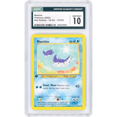 Mantine 2002 Pokemon Neo Destiny 1st Edition Common #74 CGC Authenticated 10 Card