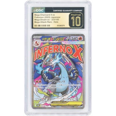 Mega Charizard X ex 2025 Pokemon MEGA Dream ex Japanese Mega Attack Rare #223 CGC Authenticated Pristine 10 Card