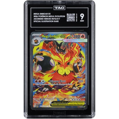 Mega Emboar ex 2026 Pokemon Ascended Heroes Special Illustration Rare #273 TAG Authenticated 9 Card