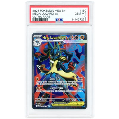 Mega Lucario ex 2025 Pokemon Mega Evolution Ultra Rare #160 PSA Authenticated 10 Card
