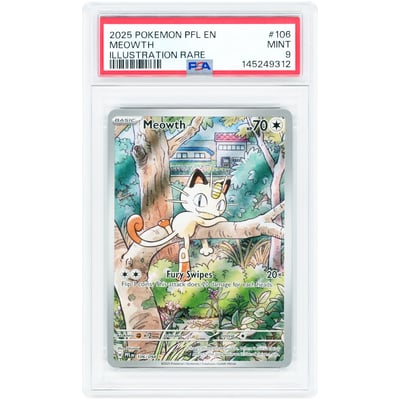 Meowth 2025 Pokemon Mega Evolution Phantasmal Flames Illustration Rare #106 PSA Authenticated 9 Card