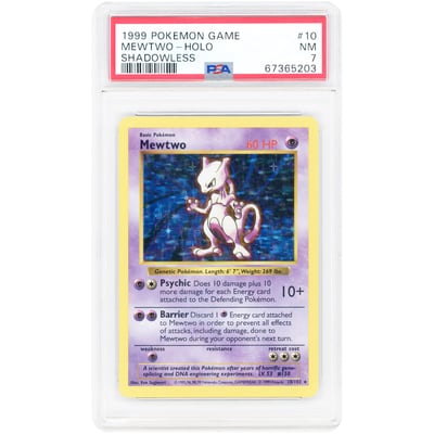 Mewtwo 1999 Pokemon Base Set Shadowless Holo Rare #10 PSA Authenticated 7 Card