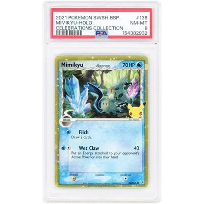 Mimikyu 2021 Pokemon Sword & Shield Celebrations Collection Promo #SWSH136 PSA Authenticated 8 Card