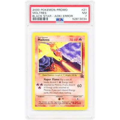 Moltres 2000 Pokemon WoTC Black Star AOKI Error #21 PSA Authenticated 7 Card