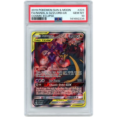 Naganadel & Guzzlord GX 2019 Pokemon Cosmic Eclipse Alternate Full Art #224 PSA Authenticated 10 Card