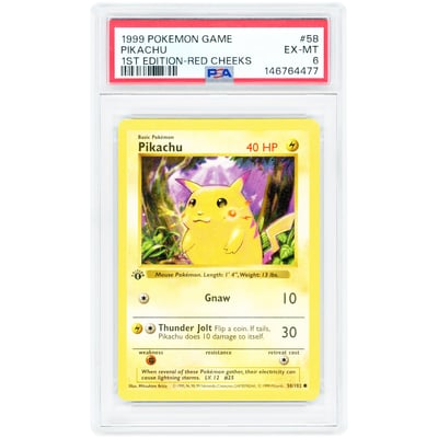 Pikachu 1999 Pokemon Base Set 1st Edition Red Cheeks #58 PSA Authenticated 6 Card