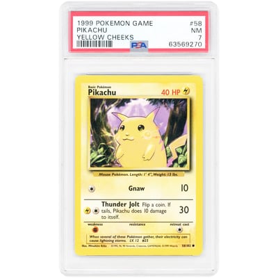Pikachu 1999 Pokemon Base Set Common Yellow Cheeks #58 PSA Authenticated 7 Card