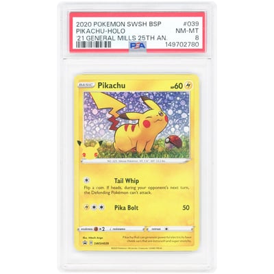 Pikachu 2020 Pokemon '21 General Mills 25th Anniversary Promo #SWSH039 PSA Authenticated 8 Card