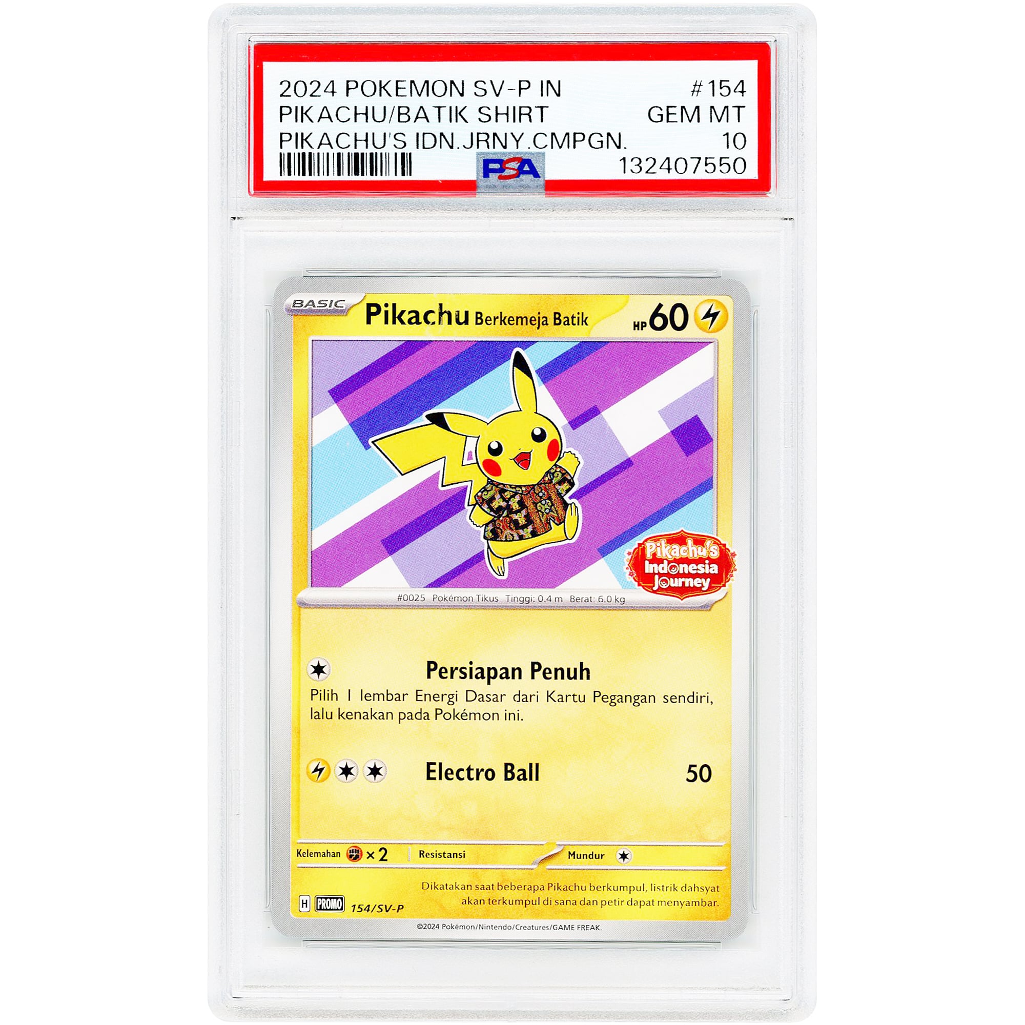 Pikachu 2024 Pokemon Indonesia Journey Batik Shirt #154 PSA 