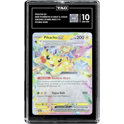 Pikachu ex 2024 Pokemon Surging Sparks Double Rare #57 TAG Authenticated 10 Card