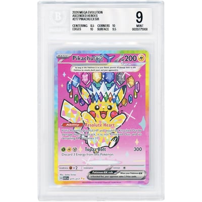 Pikachu ex 2026 Pokemon Ascended Heroes Special Illustration Rare #277 BGS Authenticated 9 Card