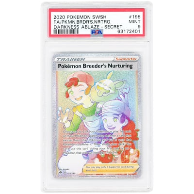 Pokemon Breeder's Nurturing 2020 Pokemon Darkness Ablaze Secret Rare #195 PSA Authenticated 9 Card