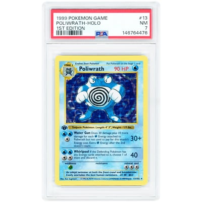 Poliwrath 1999 Pokemon Base Set 1st Edition Holo Rare #13 PSA Authenticated 7 Card