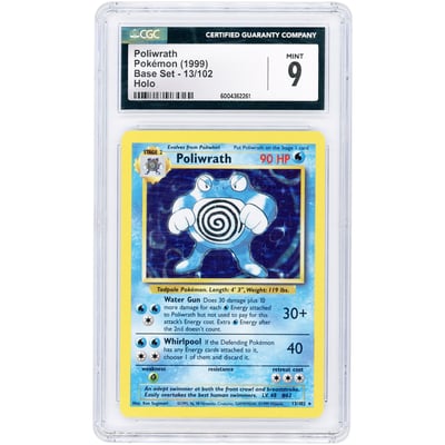 Poliwrath 1999 Pokemon Base Set Holo Rare #13 CGC Authenticated 9 Card