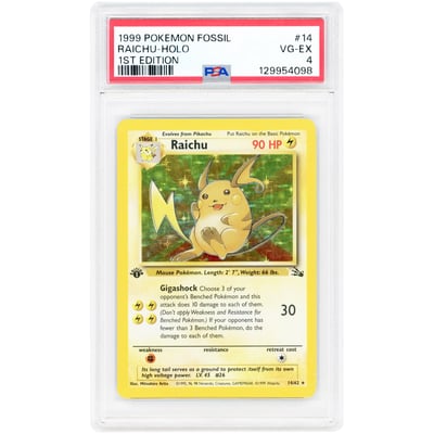 Raichu 1999 Pokemon Fossil 1st Edition Holo Rare #14 PSA Authenticated 4 Card