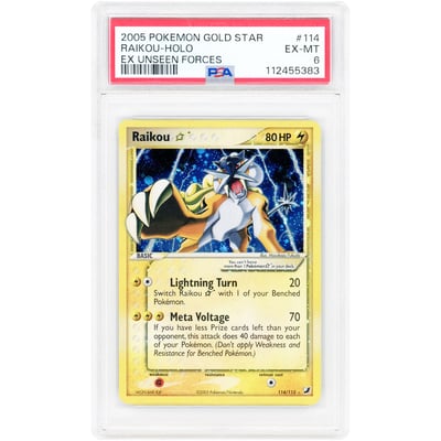 Raikou 2005 Pokemon EX Unseen Forces Gold Star Ultra Rare #114 PSA Authenticated 6 Card
