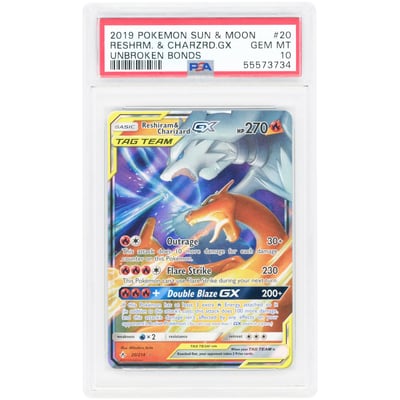 Reshiram & Charizard GX 2019 Pokemon Unbroken Bonds Ultra Rare #20 PSA Authenticated 10 Card
