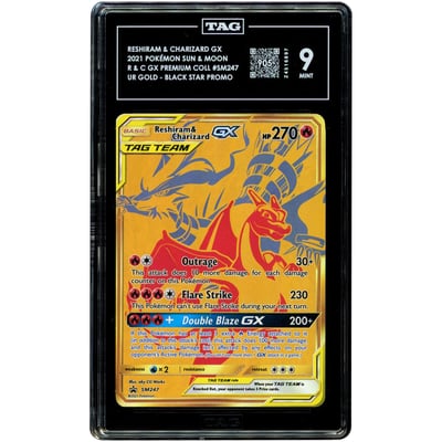 Reshiram & Charizard GX 2021 Pokemon Sun & Moon UR Gold Promo #SM247 TAG Authenticated 9 Card