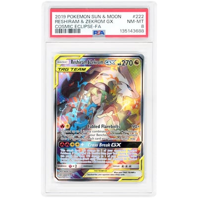 Reshiram & Zekrom GX 2019 Pokemon Cosmic Eclipse Ultra Rare #222 PSA Authenticated 8 Card