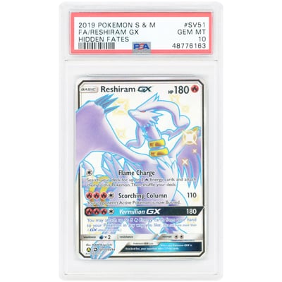 Reshiram GX 2019 Pokemon Hidden Fates Shiny Vault Shiny Holo Rare #SV51 PSA Authenticated 10 Card
