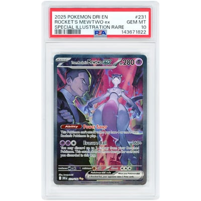 Rocket's Mewtwo EX 2025 Pokemon Destined Rivals Special Illustration Rare #231 PSA Authenticated 10 Card