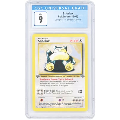 Snorlax 1999 Pokemon Jungle 1st Edition Rare #27 CGC Authenticated 9 Card