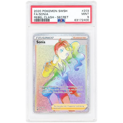 Sonia 2020 Pokemon Rebel Clash Secret Rare #203 PSA Authenticated 9 Card
