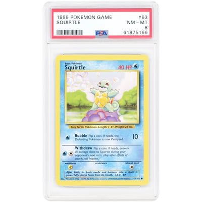 Squirtle 1999 Pokemon Base Set Common #63 PSA Authenticated 8 Card