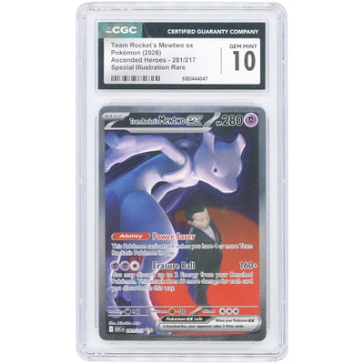 Team Rocket's Mewtwo ex 2026 Pokemon Ascended Heroes Special Illustration Rare #281 CGC Authenticated 10 Card