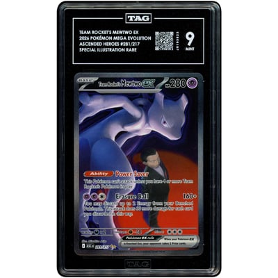 Team Rocket's Mewtwo ex 2026 Pokemon Ascended Heroes Special Illustration Rare #281 TAG Authenticated 9 Card