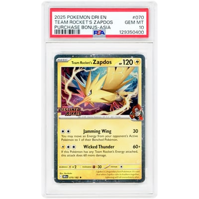 Team Rocket's Zapdos 2025 Pokemon Destined Rivals Stamped Promo #70 PSA Authenticated 10 Card