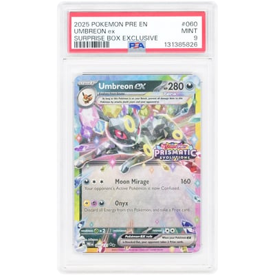 Umbreon ex 2025 Pokemon Prismatic Evolutions Stamped Super Box Exclusive #60 PSA Authenticated 9 Card