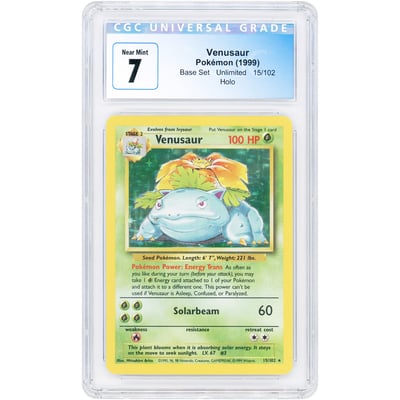 Venusaur 1999 Pokemon Base Set Holo Rare #15 CGC Authenticated 7 Card