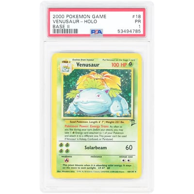 Venusaur 2000 Pokemon Base Set 2 Holo Rare #18 PSA Authenticated 1 Card