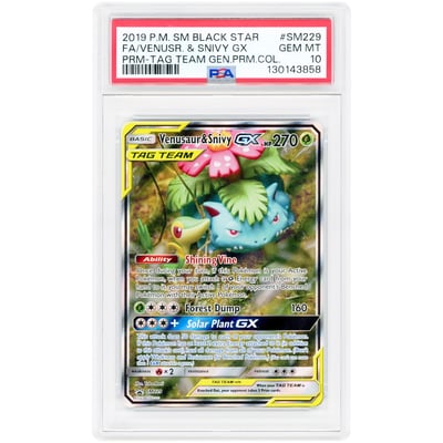 Venusaur & Snivy GX 2019 Pokemon Sun & Moon Promo #SM229 PSA Authenticated 10 Card