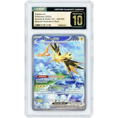 Zapdos ex 2023 Pokemon 151 Special Illustration Rare #202 CGC Authenticated Pristine 10 Card