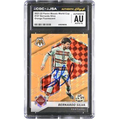 Bernardo Silva Portugal National Team Autographed 2021-22 Panini Mosaic World Cup Orange Fluorescent #107 CGC Authenticated AUTO 10 Card