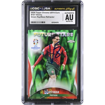 Vitinha Portugal National Team Autographed 2024 Topps Chrome UEFA Euro Green RayWave Refractor #101 CGC Authenticated AUTO 10 Card