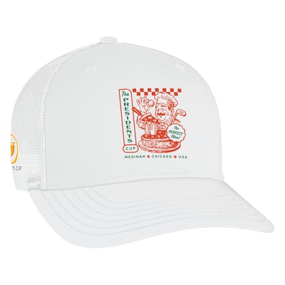 2026 Presidents Cup Ahead Perfect Slice Wave Rider Trucker Adjustable Hat - White