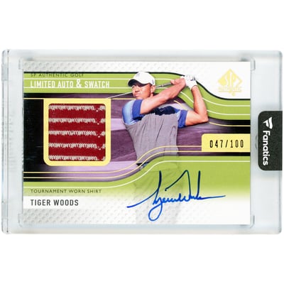 Tiger Woods Autographed 2012 Upper Deck SP Authentic Dual-Color Tournament Worn Relic #1 #/100 Card