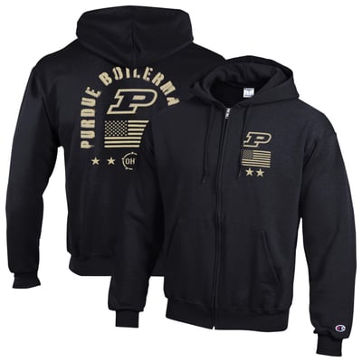  Purdue Boilermakers Champion Operation Hat Trick Flag Powerblend Fleece Full-Zip Hoodie - Black