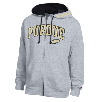 Purdue Boilermakers Champion Arch Logo Full-Zip Fleece Hoodie - Heather Gray