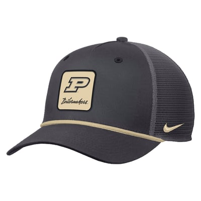  Purdue Boilermakers Nike Primetime Logo Script Rise Rope Trucker Adjustable Hat - Anthracite