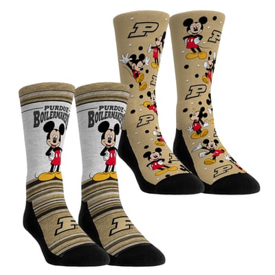  Purdue Boilermakers Rock Em Unisex Mickey Mouse Two-Pack Crew Socks Set - Gold